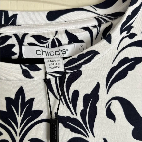 NWT Chico’s Touch of Cool Swirl Ruffle Sleeve Tee Navy - Picture 5 of 7